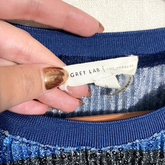 Grey Lab Los Angeles Sequin Rainbow Stripe Knit Sweater - Size S - Picture 4 of 7